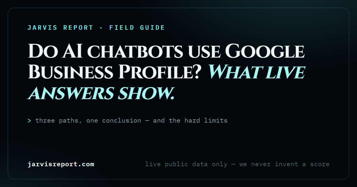 Dark card asking: do AI chatbots use Google Business Profile — what live answers show